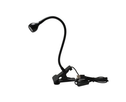 Лампа-ліхтарик Тюльпан чорна 3W USB з прищіпкою та гнучкою ніжкою