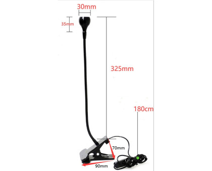 Лампа-ліхтарик Тюльпан чорна 3W USB з прищіпкою та гнучкою ніжкою