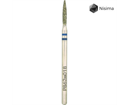 Фреза алмазна Nisima P862 "плам’я" Ø1.8 мм, синя насічка, 10 мм