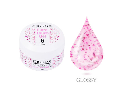 Гель з сухоцвітами Crooz Flora Touch Gel №06 – молочно-рожевий з яскраво-рожевими квіточками (15 мл)