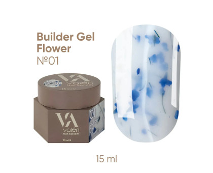 Builder Gel Flower Valeri №01 молочний з блакитними сухоцвітами 15 мл