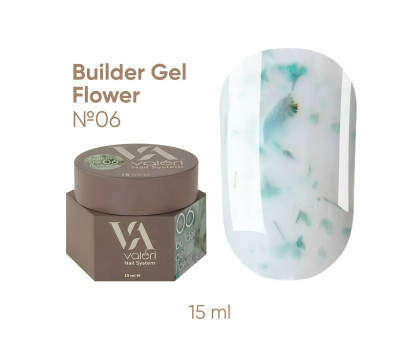 Builder Gel Flower Valeri №06 молочний з м'ятно-бірюзовими сухоцвітами 15 мл