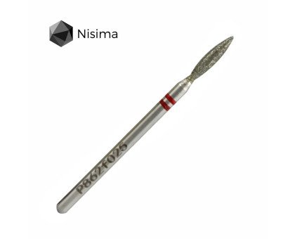 Фреза алмазна Nisima P862 "плам’я" Ø2.5 мм, червона насічка, 10 мм
